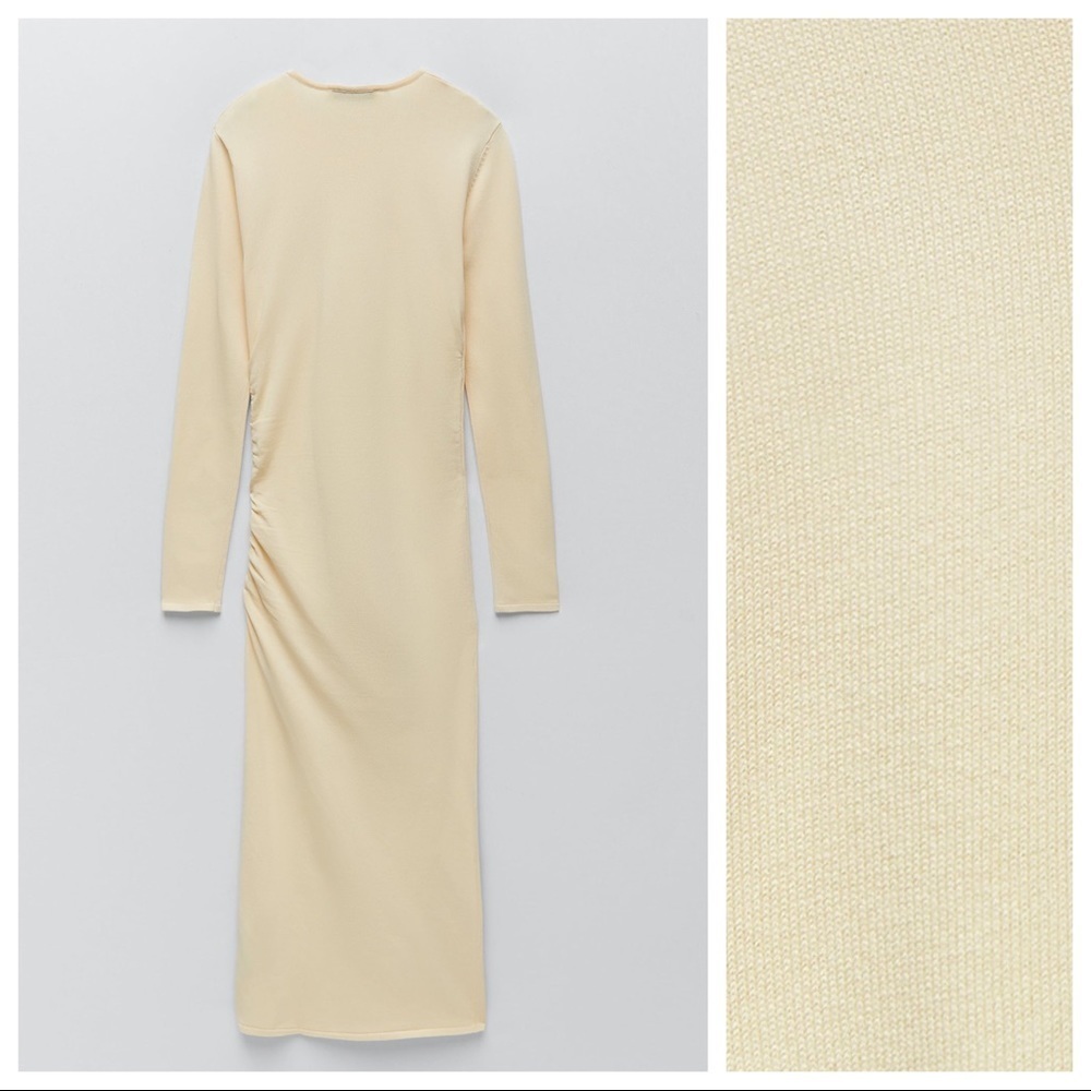 NWT. Zara Yellow Draped Knit Midi Dress. Size L. - Picture 6 of 9